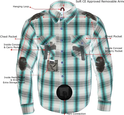 Vista 6 de Milwaukee Leather MPM1640 Camisa de franela a cuadros para hombre con armadura aprobada por la CE - Reforzada con fibra de aramida