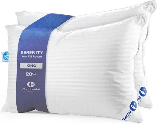 Vista 15 de Continental Bedding Serenity Collection 700 Fill Power - Almohada de plumón húngara en tamaño bajo, mediano, extra loft, plumón certificado RDS