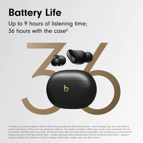 Vista 4 de Beats Studio Buds + Auriculares inalámbricos con cancelación de ruido True Wireless - Negro/Oro (Renovado Premium)
