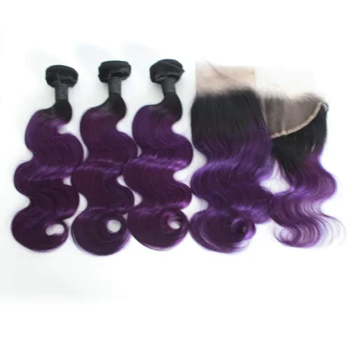 Vista 10 de 1B/27 rubio ombre brasileño virgen paquetes con cierres 4pcs lote cuerpo onda 12 con 10 pulgadas ombre encaje cierre con teje pelo