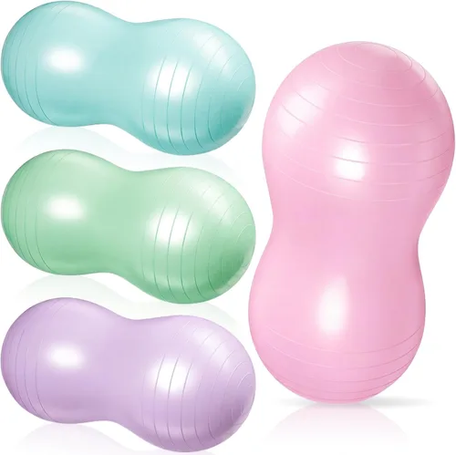 Vista 7 de Libima 4 Pcs Peanut Ball 34x16 Inch Inflatable Sensory Pregnancy Yoga Exercise Bounce Ball Sport Balance Sitting Stability Fitness Balls with Pump