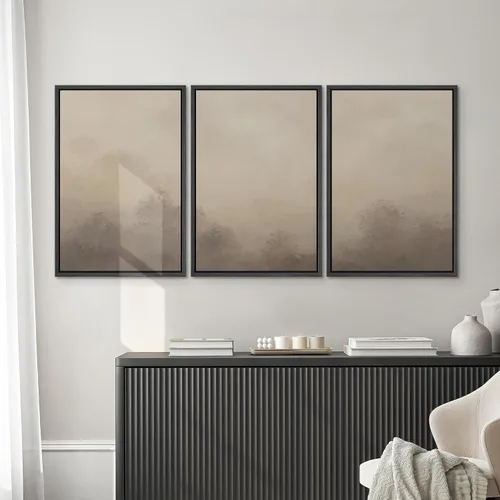 Vista 3 de SIGNWIN Lienzo enmarcado para pared, juego de arte neutro de bosque brumoso, ilustraciones en tono tierra, arte moderno, decorativo, bohemio