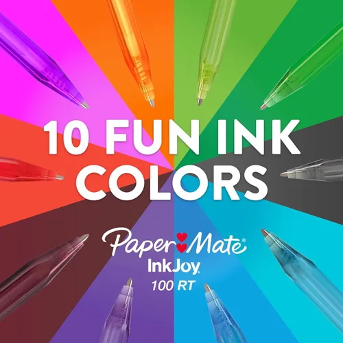 Vista 4 de Bolígrafos Paper Mate InkJoy 100RT retráctiles, punta mediana (1.0mm), colores surtidos, 20 unidades - Esenciales para maestros, suministros