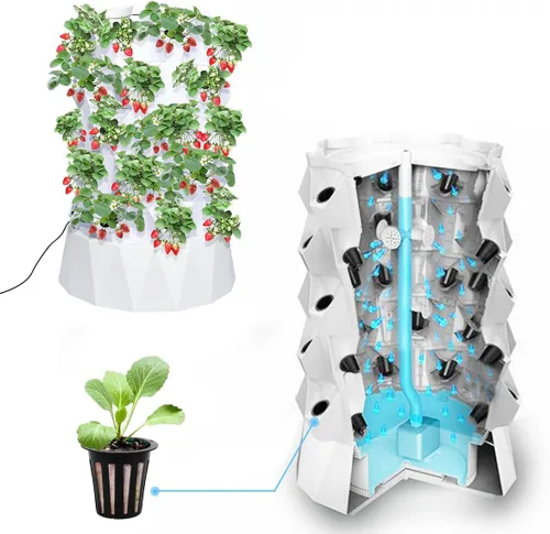 Vista 8 de Sistema de cultivo de torre hidropónica, equipo de granja hidropónico para hierbas, frutas y verduras de interior con adaptador de temporizador