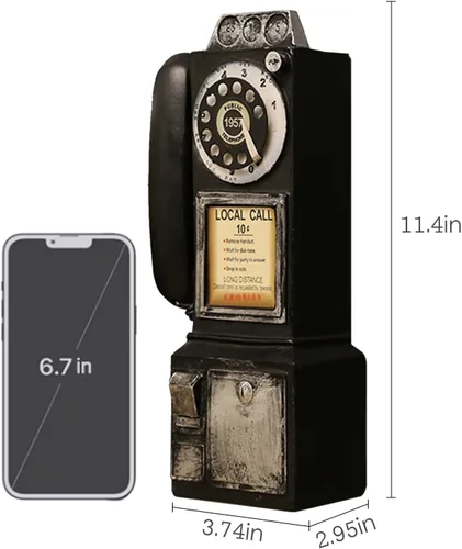 Vista 2 de Modelo de teléfono vintage – 3.74 pulgadas de largo x 2.95 pulgadas de ancho x 11.4 pulgadas de alto, accesorios de teléfono fijo antiguo negro