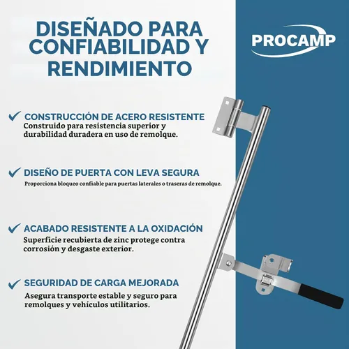 Vista 6 de ProCamp 36" Barra de Leva para Remolque Puerta Oscilante con Bisagra Barra de Leva Cerrajo Pestillo Manija de Cargo