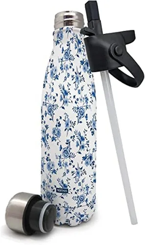 Vista 22 de NERTHUS FIH 712 - Botella aislada de doble pared para diseño frío y caliente, acero inoxidable, 11.8 fl oz, sin BPA, 18/8, color azul bebé