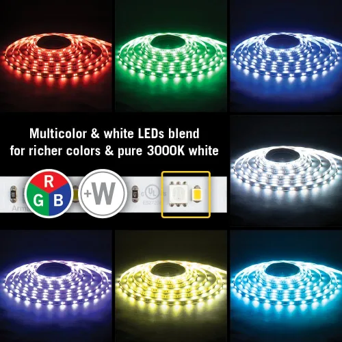 Vista 3 de Armacost Lighting Cinta de luz LED RibbonFlex Pro multicolor y blanca 30 + 30 LEDs/m, 8.2 pies (8.2 ft) (623210)
