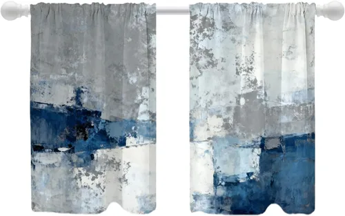 Vista 162 de Shrahala Beige and Orange Abstract Art Brushstrokes Blackout Curtain Tiers, Abstract Oil Paint Kitchen Valance Light Blocking Tier Drapes with Rod