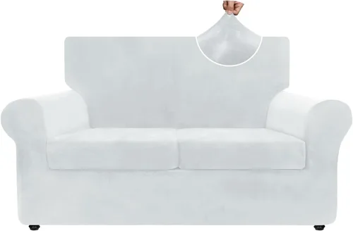 Vista 43 de ZNSAYOTX Fundas elásticas para silla de terciopelo de lujo con brazo, 2 piezas, para sala de estar, funda gruesa y suave, antideslizante, protector