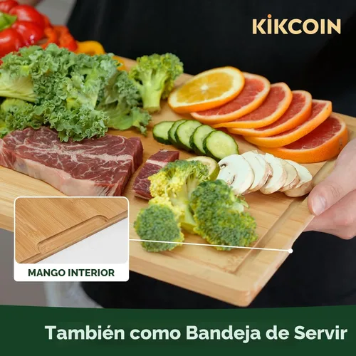 Vista 5 de Tabla de cortar de bambú de 24 pulgadas para cocina, tabla de cortar de madera extra grande con ranura profunda para jugo y mango, tabla de cortar