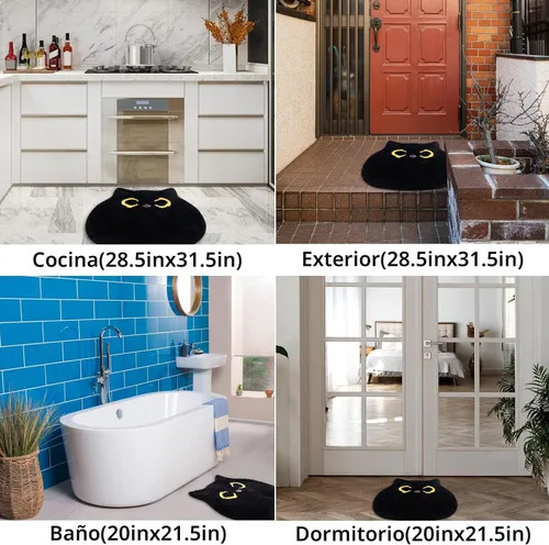 Vista 4 de Alfombra de baño – Alfombra de baño, alfombra de gato negro, tapete de baño de gato, tapete de baño antideslizante para baño, cocina, dormitorio