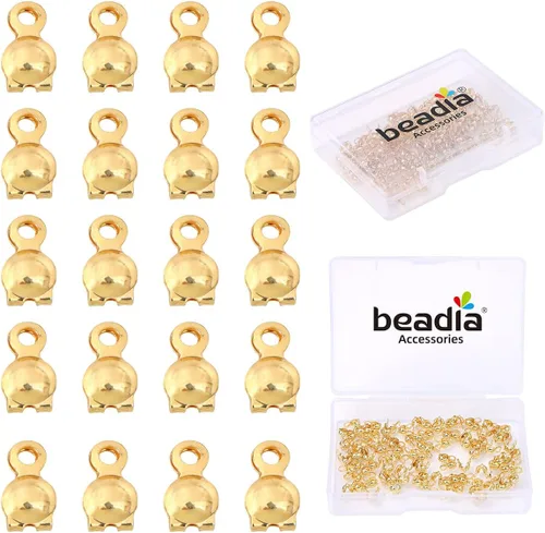 Vista 19 de BEADIA - Hebilla de línea de pesca cilíndrica chapada en oro de 14 quilates, tapas de extremo de 3.2 mm, 30 piezas para hacer joyas