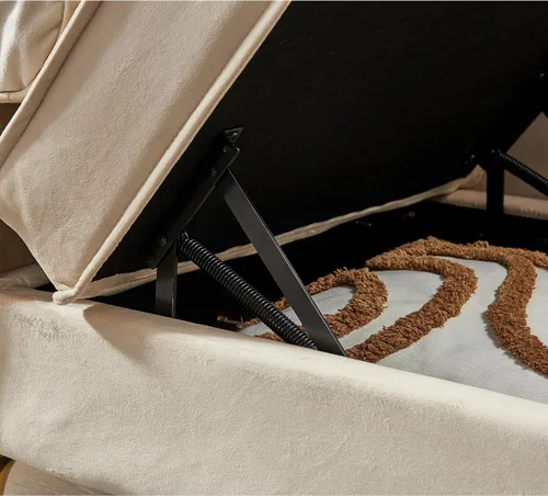 Vista 9 de Chaise Lounge para interiores, sofá de salón tapizado de terciopelo con espacio de almacenamiento oculto, sofá cama con marco de madera maciza