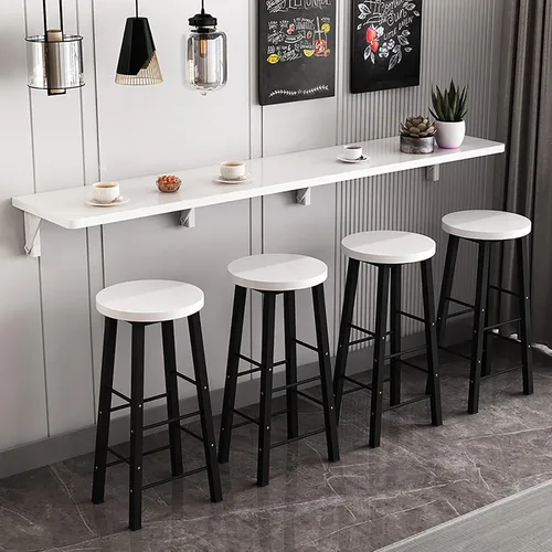 Vista 8 de Mesa de comedor plegable montada en la pared, mesa plegable de madera, mesa larga y estrecha, adecuada para tienda de té con leche, mesa de bar