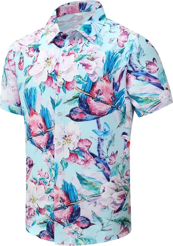 Vista 43 de SheLucki - Camisa hawaiana para hombre, unisex, de manga corta, con botones, para la playa y el verano, ropa casual estampada con sombra de palmas