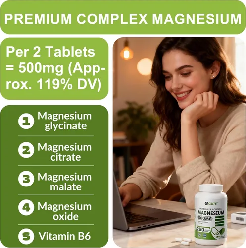Vista 3 de Suplementos de complejo de glicinato de magnesio, 260 cápsulas (130 porciones) 500 mg de glicinato de magnesio, citrato, malato y óxido Alta