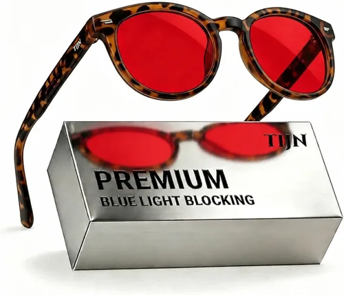 Vista 18 de TIJN Blue Light Blocking Glasses Men Women,Vintage Round Frame Eyeglasses Flexible Lightweight Frames,Red Orange Clear Lens for Computer Gaming