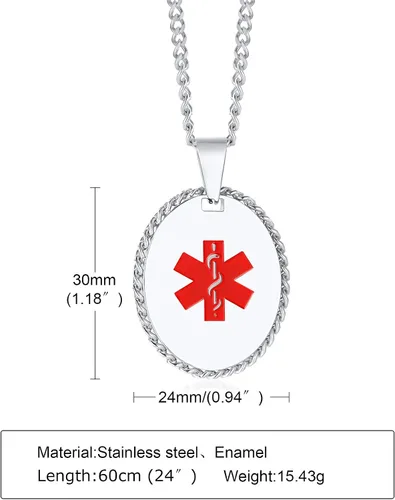 Vista 42 de VNOX Collar con colgante personalizado de acero inoxidable con grabado personalizado para identificación de alerta médica de emergencia para hombres