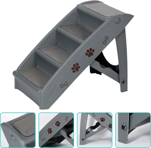 Vista 5 de ZENY Escaleras plegables para perros, peldaños portátiles para interiores/exteriores para cama, sofá y automóvil, escaleras para mascotas