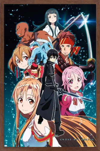Vista 10 de Trends International Sword Art Online - Póster de pared Key Art 2, 22.4 pulgadas de largo x 14.7 pulgadas, versión enmarcada en madera de granero