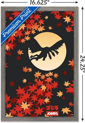Vista 3 de Trends International Godzilla - Póster de pared de silueta, 22.4 pulgadas de largo x 14.7 pulgadas, versión enmarcada en madera de granero Versión