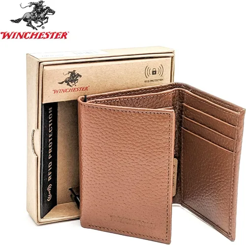 Vista 5 de Winchester Billeteras Trifold para hombres de cuero de vaca de grano completo RFID bloqueo con ventana de identificación cartera compacta