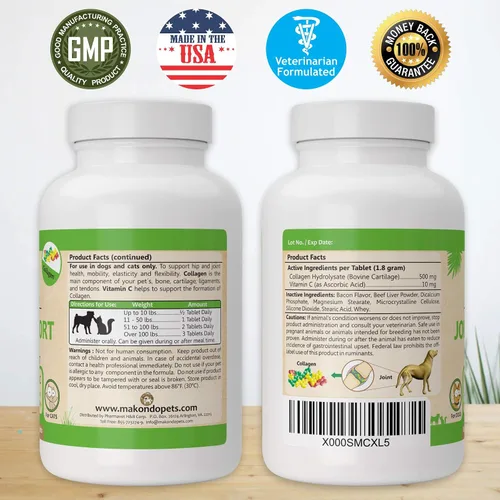 Vista 8 de Colágeno para perros y gatos - Suplementos de colágeno para la salud de las articulaciones - Suplemento de vitamina C para la movilidad