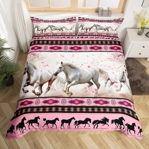Vista 31 de Juego de funda de edredón con diseño de caballos, atrapasueños para niños, adolescentes, hombres, funda de edredón con estampado de caballos