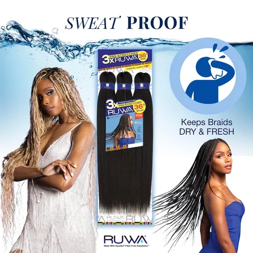 Vista 10 de Sensationnel Ruwa cabello para trenzas preestirado - 3x 36 pulgadas repelente al agua kanekalon sintético de secado rápido deportivo sin picazón