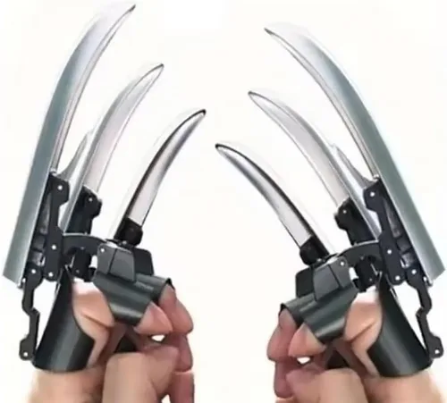 Vista 7 de Garras retráctiles de Wolverine Garras mecánicas de plástico de plata Lobo Garras de Halloween Lobo disfraz de arma de dedo