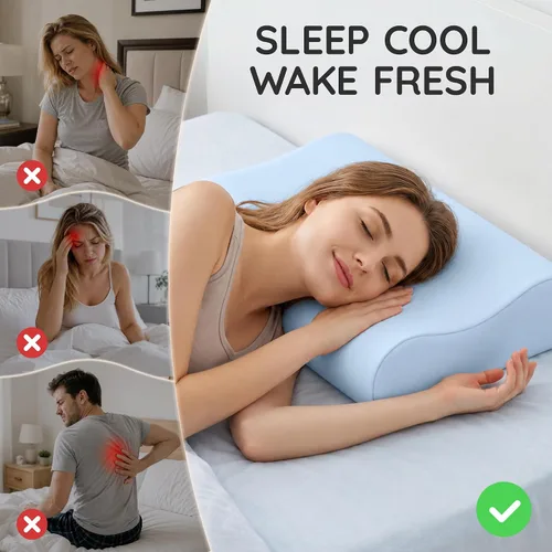 Vista 2 de Almohada de espuma viscoelástica con contorno firme, almohada cervical para aliviar el dolor de cuello, almohadas ortopédicas para dormir de lado