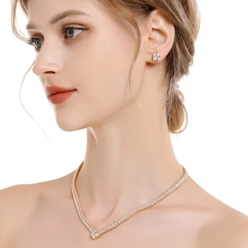 Vista 3 de huiphong Juego de joyas de novia para mujer, collar de boda, joyería hipoalergénica para fiesta, circonita cúbica AAA blanca brillante, adecuado