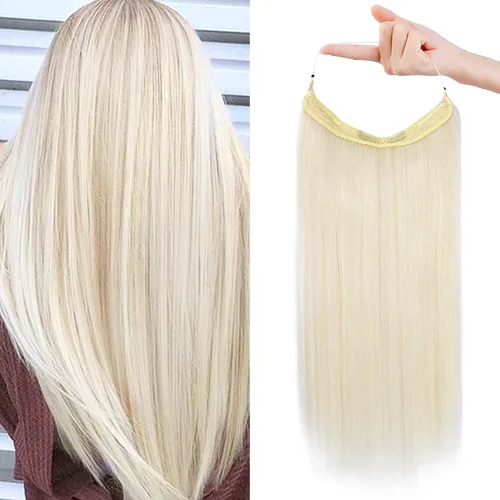 Vista 18 de REECHO - Extensiones de cabello con alambre invisible y con cintillo transparente, tamaño ajustable, clips seguros extraíbles, cabello lacio, diseño