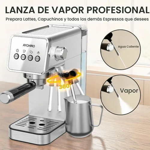 Vista 6 de AYCHIRO Máquina de café expreso de 20 barras con espumador de leche, cafetera espresso profesional para el hogar, cafetera de capuchino de acero