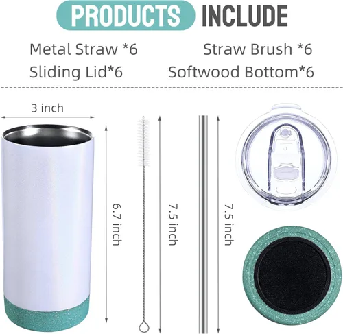 Vista 6 de Paquete de 6 vasos de sublimación aislados de 17 onzas a granel, vasos de doble pared de acero inoxidable con base de silicona de corcho y tapa