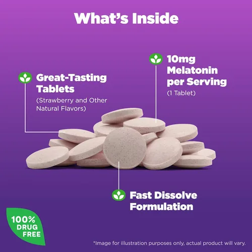 Vista 7 de Natrol Melatonina 10mg Fresa Disolver Rápida Tabletas Ayuda Nocturna para Dormir, 100+60 Recuento