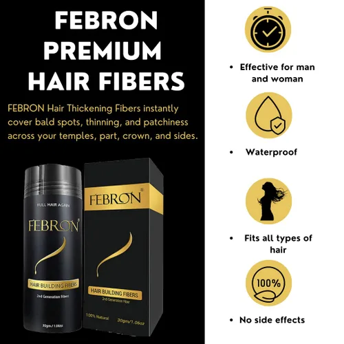Vista 2 de FEBRON Fibras capilares para adelgazar el cabello para mujeres y hombres, corrector de pérdida de cabello, polvo para el cabello, base de Marrón
