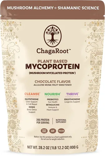 Vista 8 de Mycoprotein Mushroom Protein Powder, Chocolate Flavor, 20g Plant Based Protein per Serving, Reishi, Chaga, Lions Mane, Shiitake, Turkey Tail, Vegan