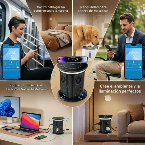 Vista 2 de APP Control remoto Pop Up Outlet, 3AC/2USB, cargador inalámbrico de 15 W Negro