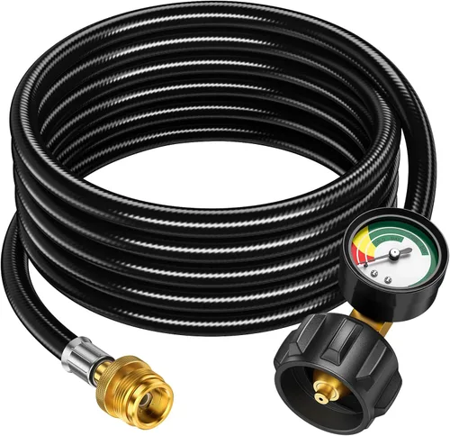Vista 10 de Adaptador de manguera de propano de 6 pies de 1 libra a 20 libras con calibre, adaptadores de tanque de propano convertidor de 1 lb a 20 libras