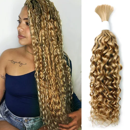 Vista 34 de Liqusee Cabello Humano para Trenzar 3.53 oz Un Paquete 14 Pulgadas Negro Natural Ondulado Rizado a Granel Cabello Humano para Trenzar Sin Trama 100%