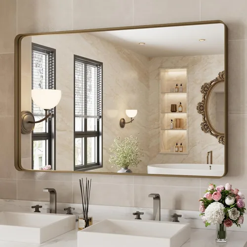 Vista 59 de WEER - Espejo de baño con luces LED, 50x70cm, espejo de tocador montado en la pared, 3 colores regulables, almohadilla antiempañante retroiluminada