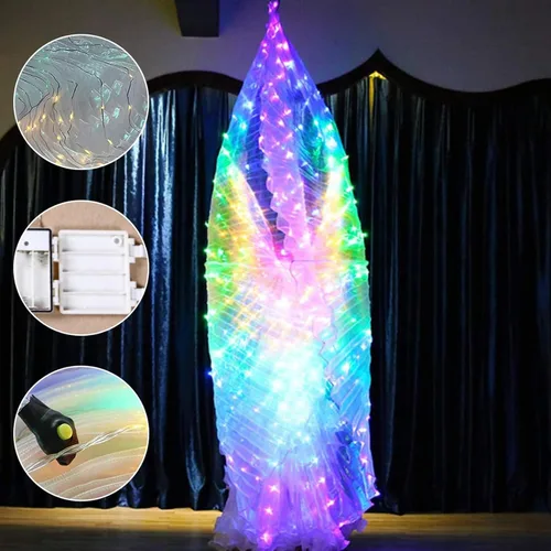 Vista 2 de Alas iluminadas de 43.31 pulgadas de largo, alas LED arco iris, alas de hada, carnaval, espectáculo, danza del vientre, disfraces coloridos