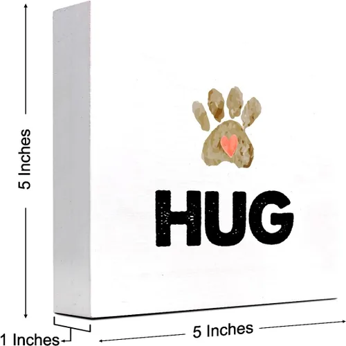 Vista 2 de z-crange Hug Cute Pet Heart Paw Print Wood Block Sign Decoración de escritorio, divertida caja de madera para mascotas, gatos, perros, caja