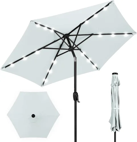 Vista 85 de Best Choice Products Sombrilla de Patio Solar de Poliéster con Luz LED de 10 pies con Ajuste de Inclinación y Tela Resistente a los Rayos UV - Gris