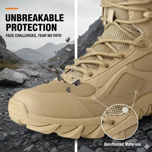 Vista 4 de Kervaky Botas tácticas militares para hombre ligeras, botas de trabajo tácticas transpirables para hombre, botas de combate de la jungla, botas