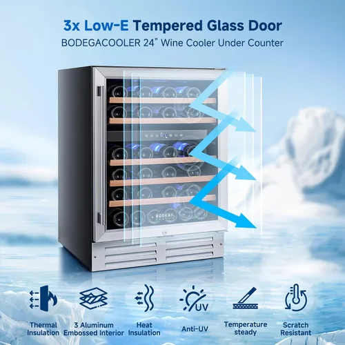Vista 5 de BODEGA 24 Inch Dual Zone Wine Fridge, 41℉ to 72℉, Holds 46 Bottles