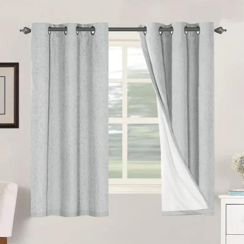 Vista 12 de H.VERSAILTEX Cortinas 100% opacas con aislamiento térmico, texturizadas, de lino, con bloqueo completo de calor y luz, para sala de estar y Negro