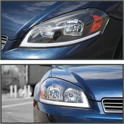 Vista 2 de SPEC-D TUNING Faros delanteros negros con señales LED Switchback compatibles con Chevy Impala 2006-2013, conjunto de faros delanteros izquierdo